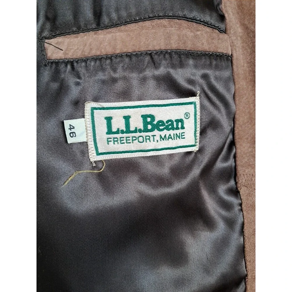 Vtg  LL Bean Men’s Suede Button Jacket Light Brown Sz 46 Leather 1970s Hippie
